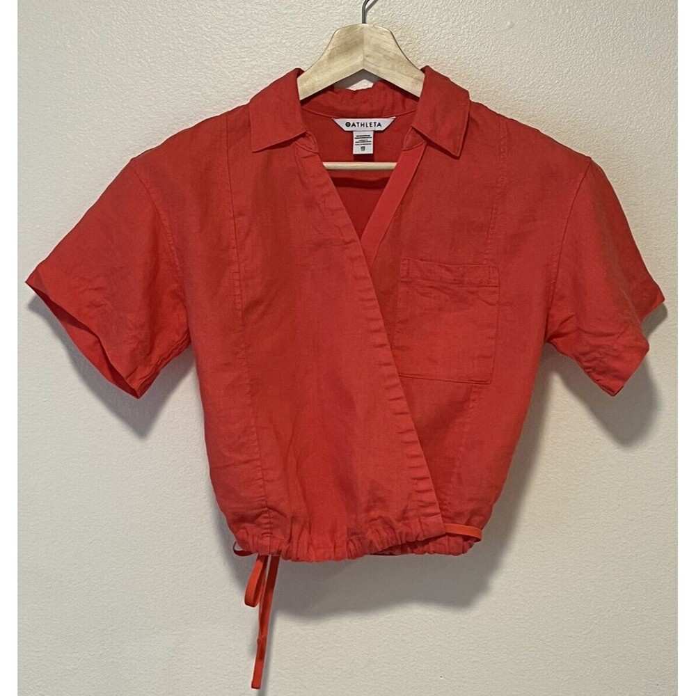 Athleta Playa Size XS Linen Passionfruit Coral Tie Top Beach Resort Summer